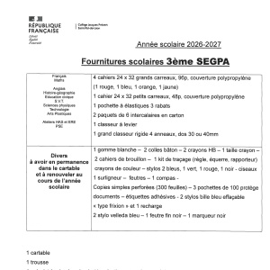 Fournitures 3SEGPA