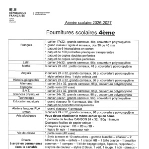 Fournitures 4è