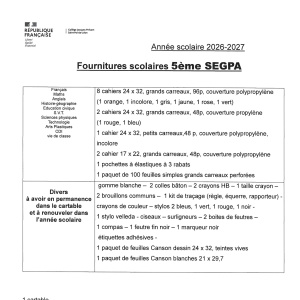 Fournitures 5SEGPA