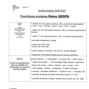 Fournitures 6SEGPA